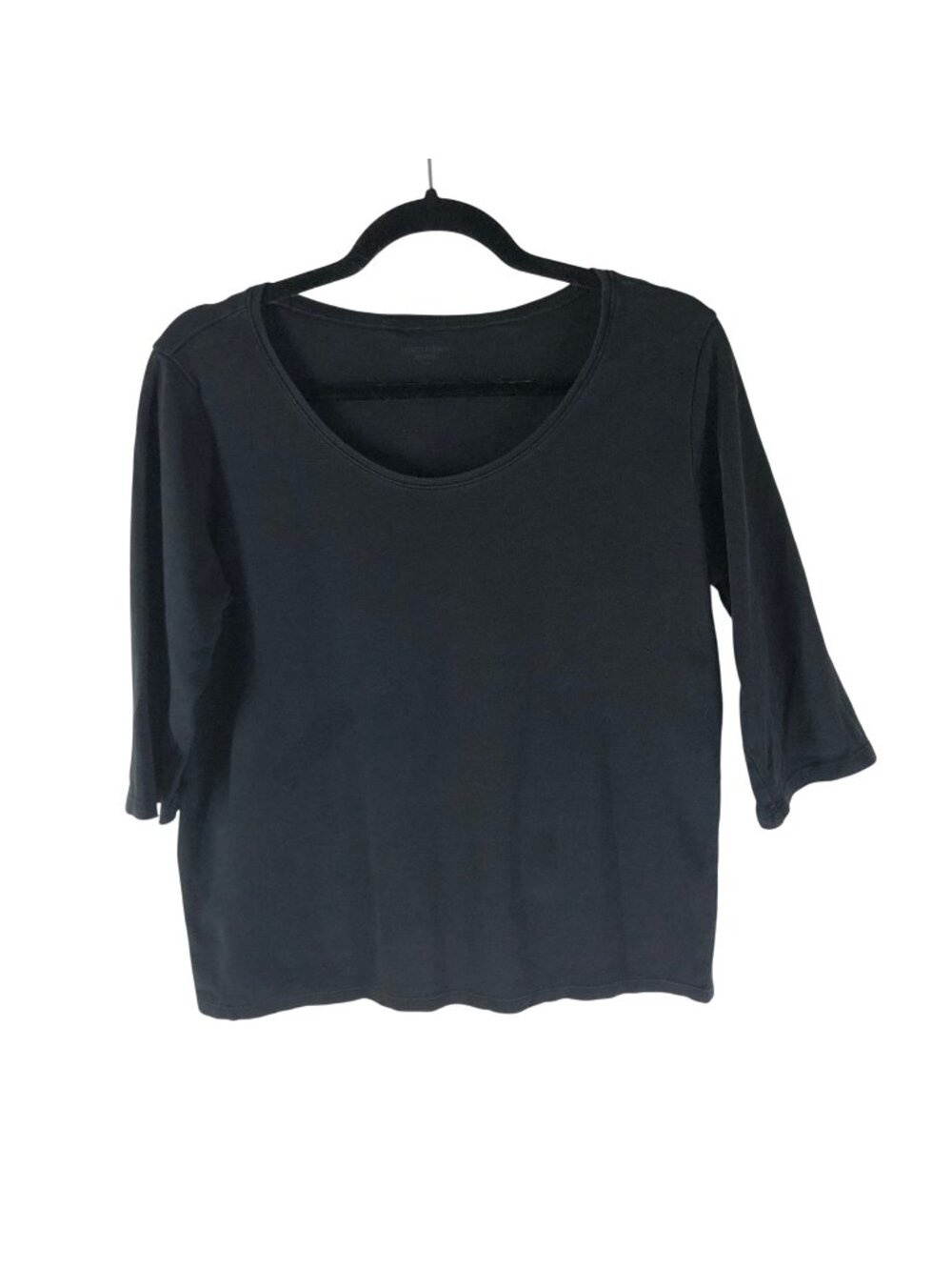 Eileen Fisher Black Organic Cotton 3/4 Sleeve Womens Top Size M Minimalist